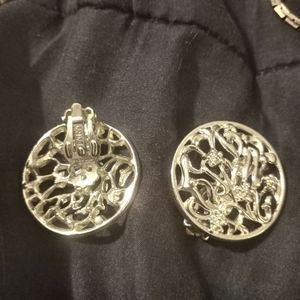 Vintage silver tone clip on earrings,  "TARA"
